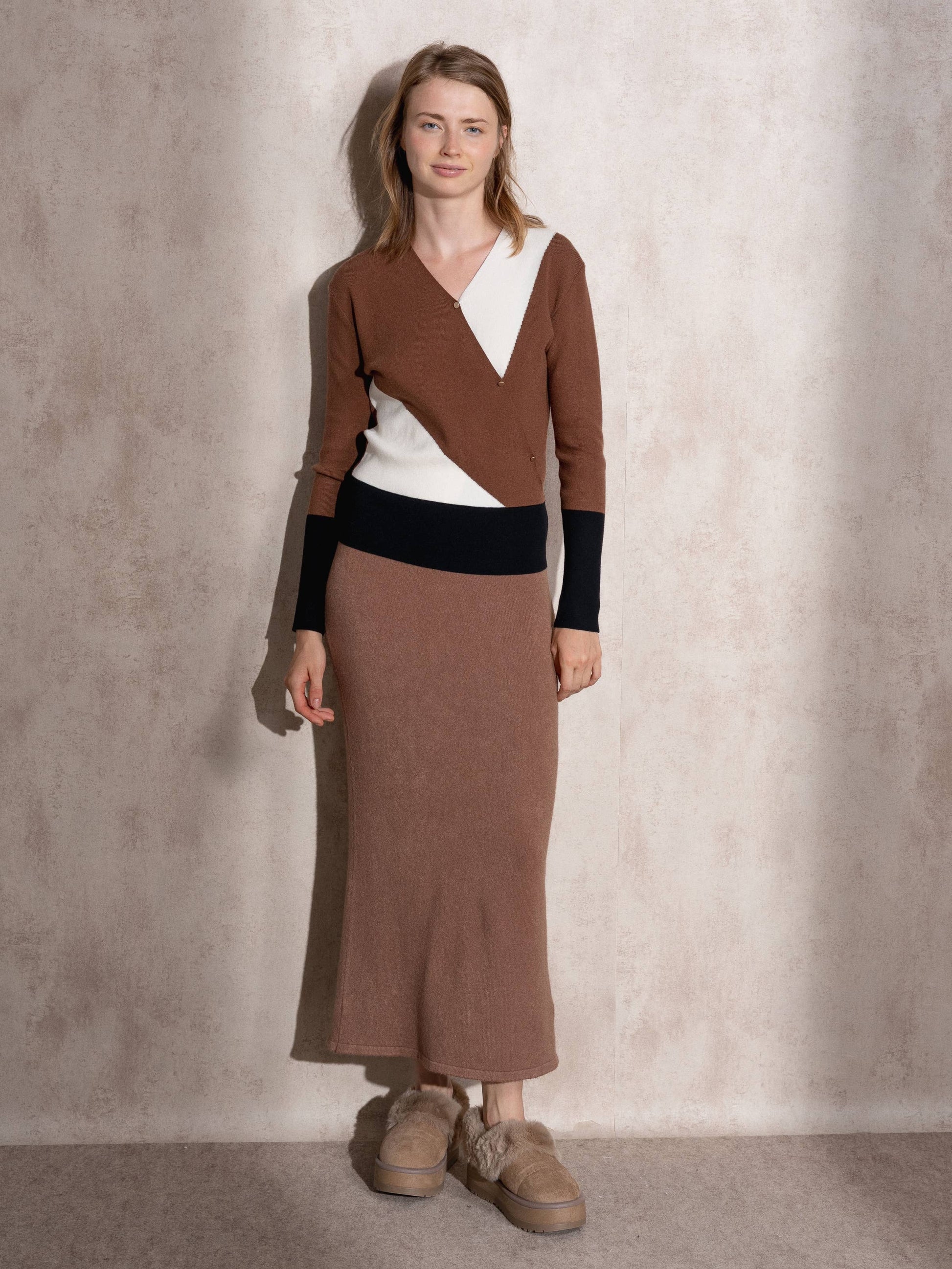 Maglione cache-cœur color block da donna