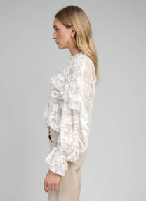 Camicia Soely écru in jacquard trasparente con volant