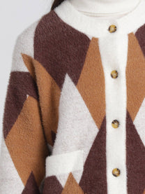 Cardigan corto effetto pelliccia jacquard a rombi