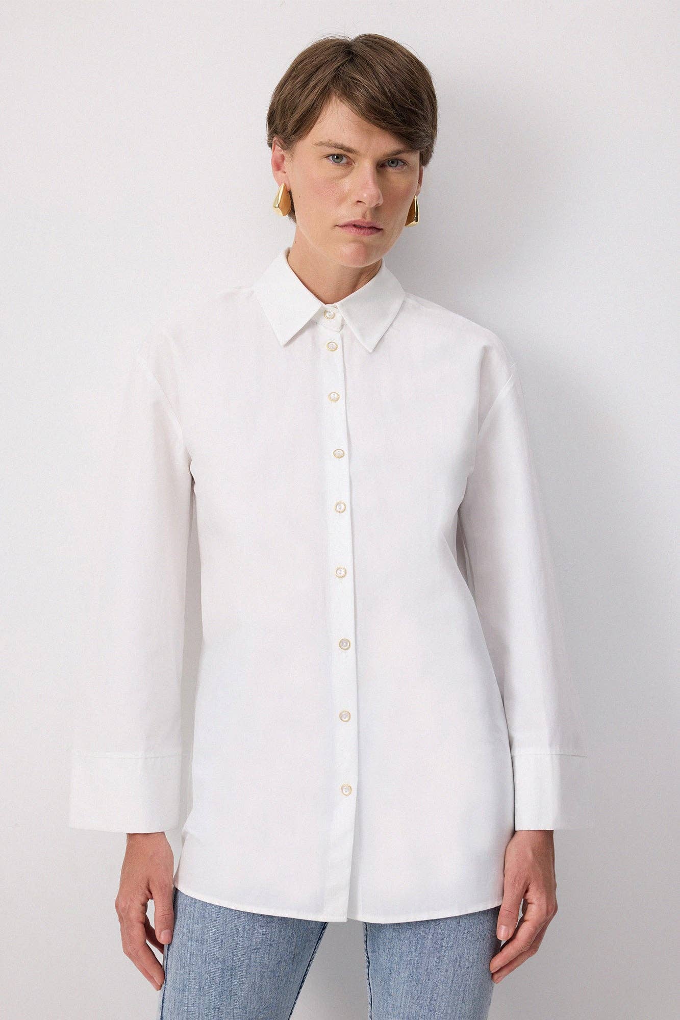Camicia comoda con manica kimono in misto cotone