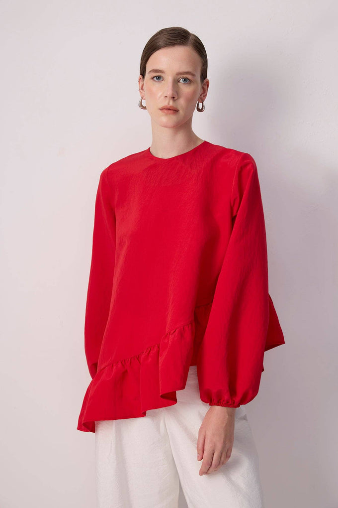 Blusa plissettata in cupro rossa