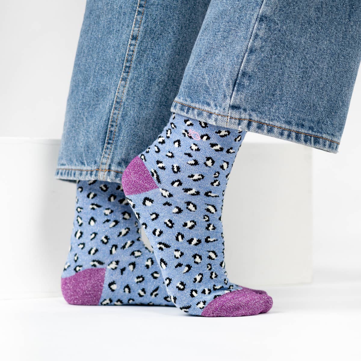 Calzini glitterati leopardati blu