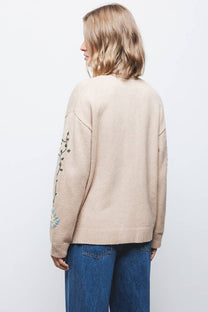 Cappotto cardigan in maglia con ricamo floreale