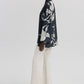 Camicia oversize in raso con stampa floreale bicolor