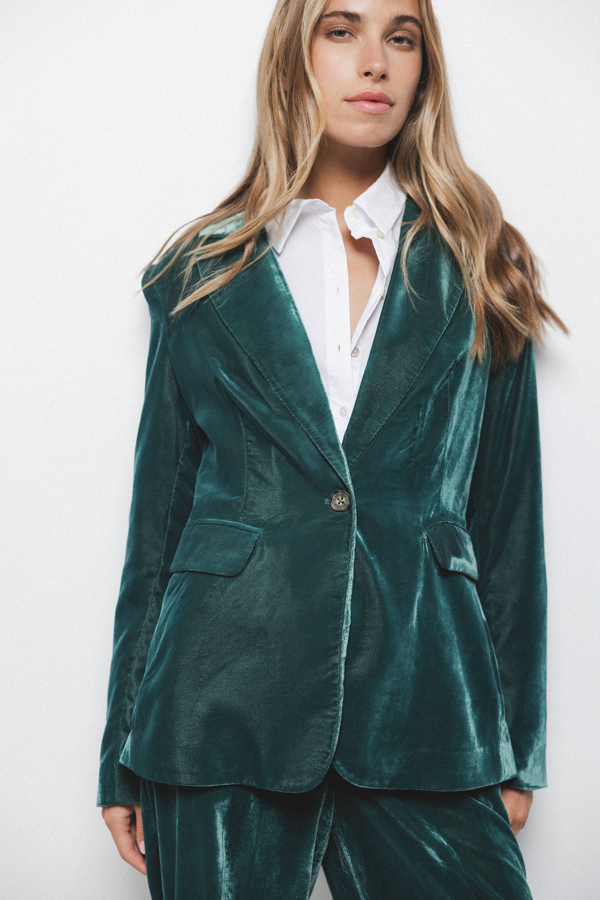 Blazer effetto velluto verde