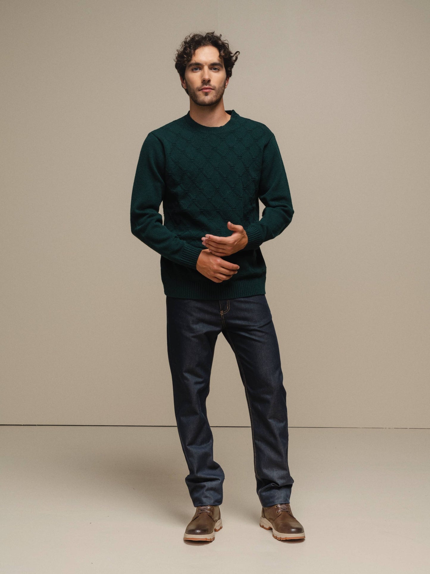 Maglione girocollo in cotone con motivo jacquard