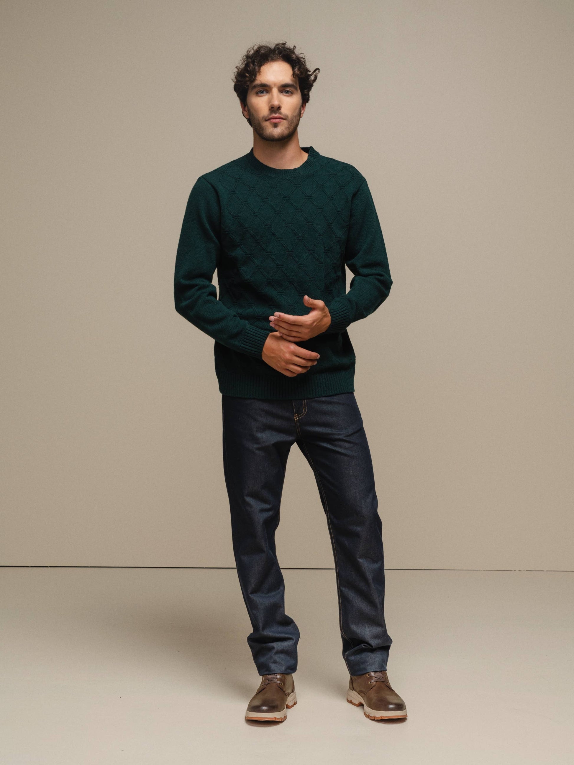 Maglione girocollo in cotone con motivo jacquard