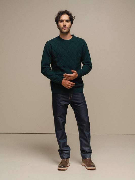 Maglione girocollo in cotone con motivo jacquard