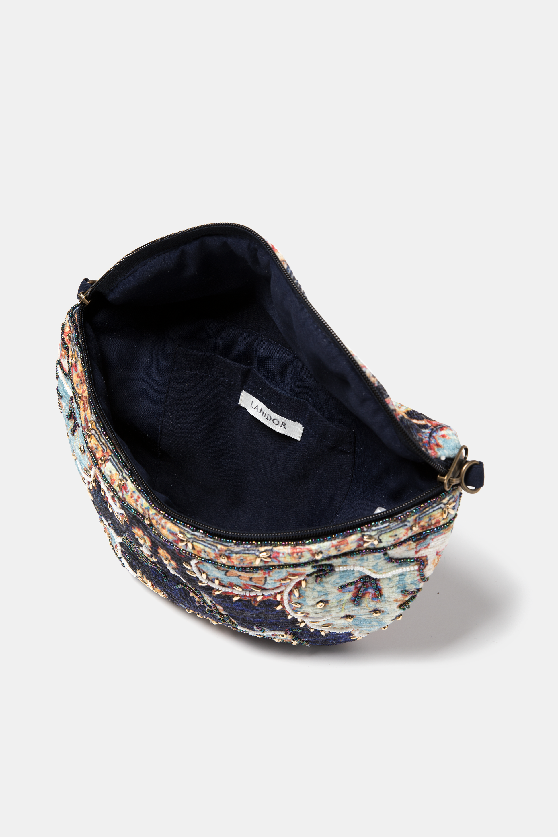 Pochette in velluto con perline e motivo floreale