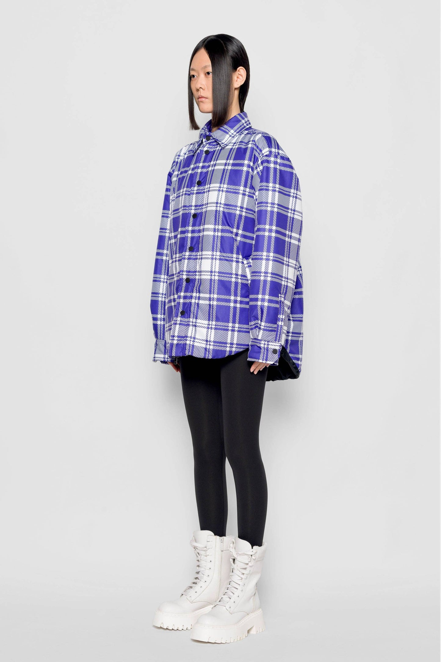 Camicia imbottita tartan viola e bianco Nemesi