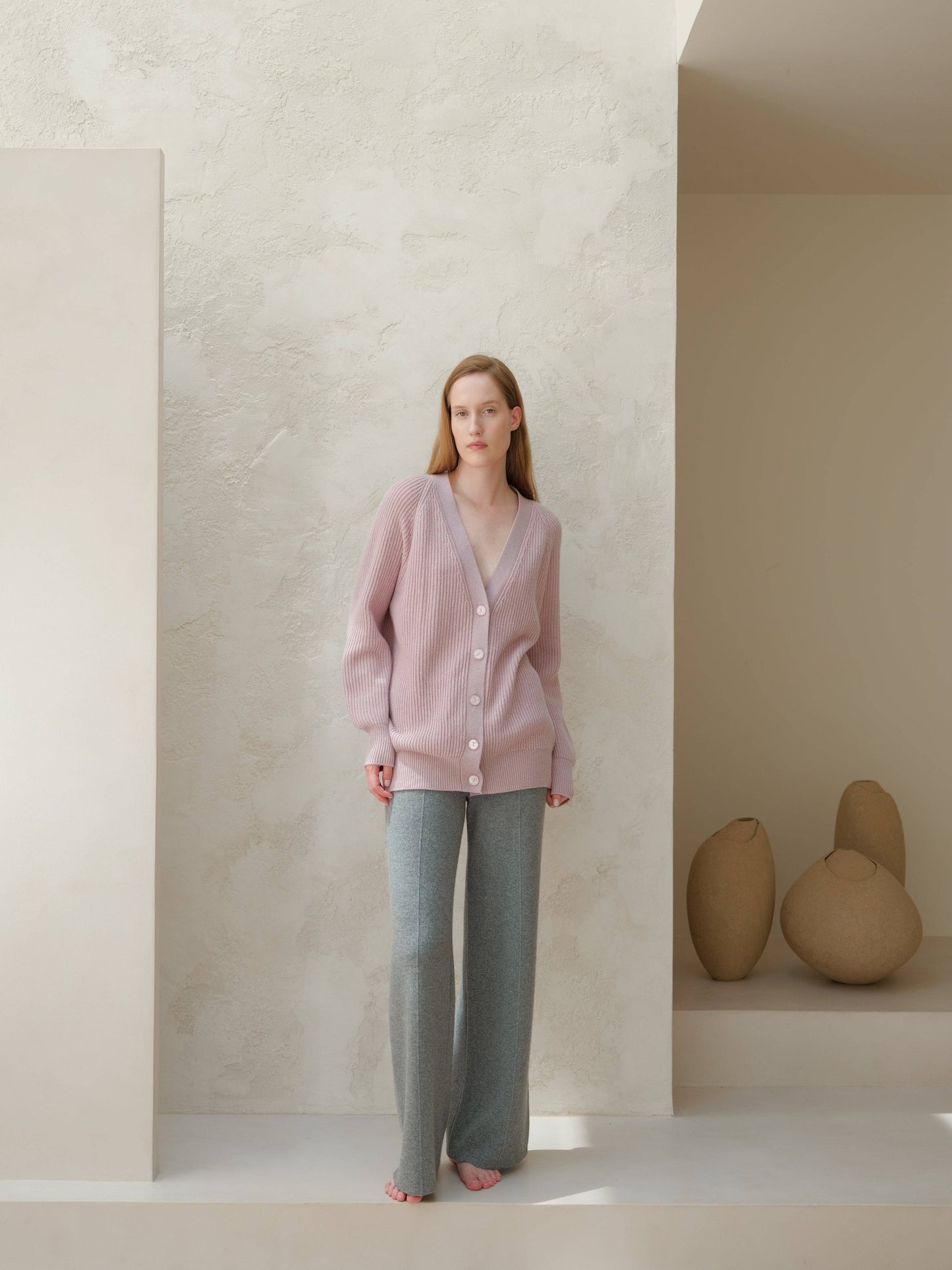 Cardigan lungo a coste in misto cashmere