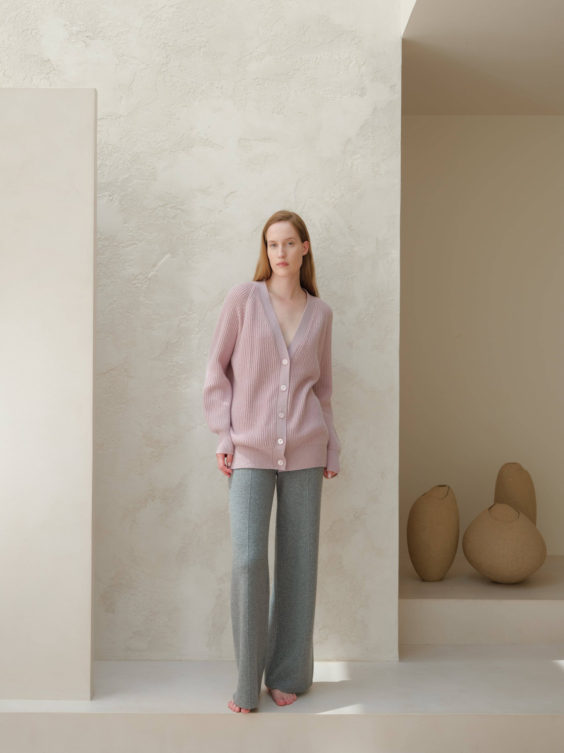Cardigan lungo a coste in misto cashmere