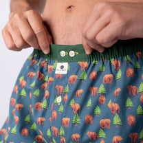 Boxer in cotone biologico con stampa orso bruno