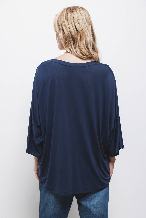 Maglietta oversize in lyocell con scollo a V e maniche 3/4