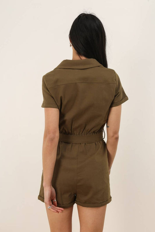 Tuta corta Candice con scollo a V e vita elasticizzata