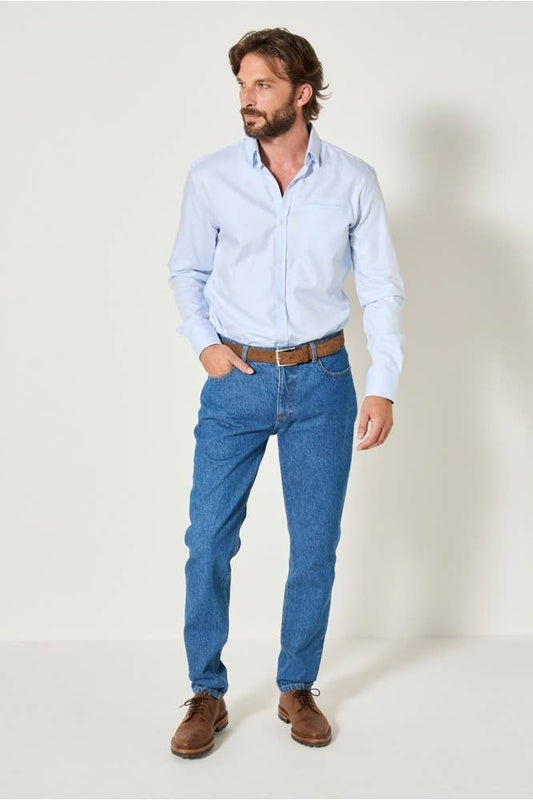 Camicia slim blu tinta unita La W. Thèbes