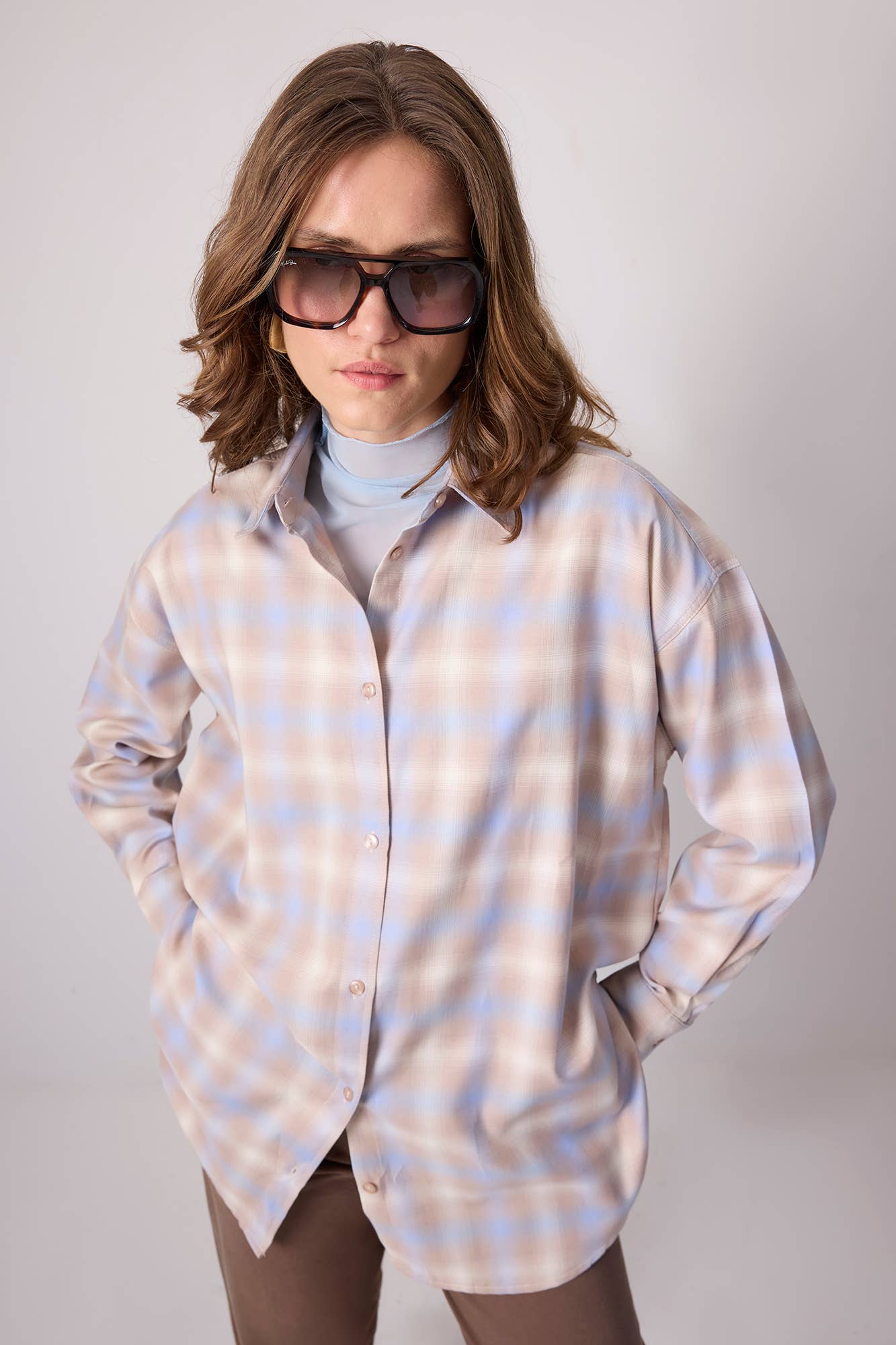 Camicia a quadri pastello relaxed in misto cotone