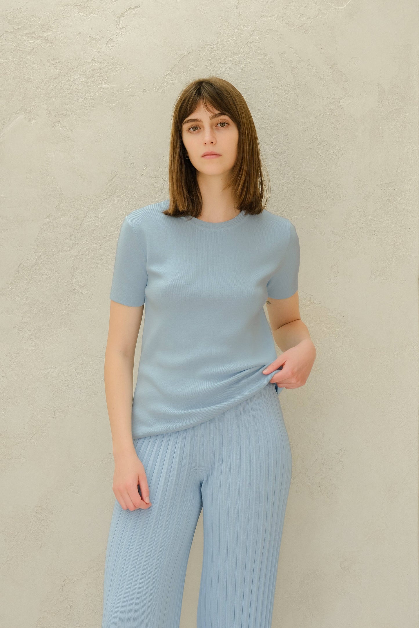 T-shirt in maglia di cotone premium a girocollo