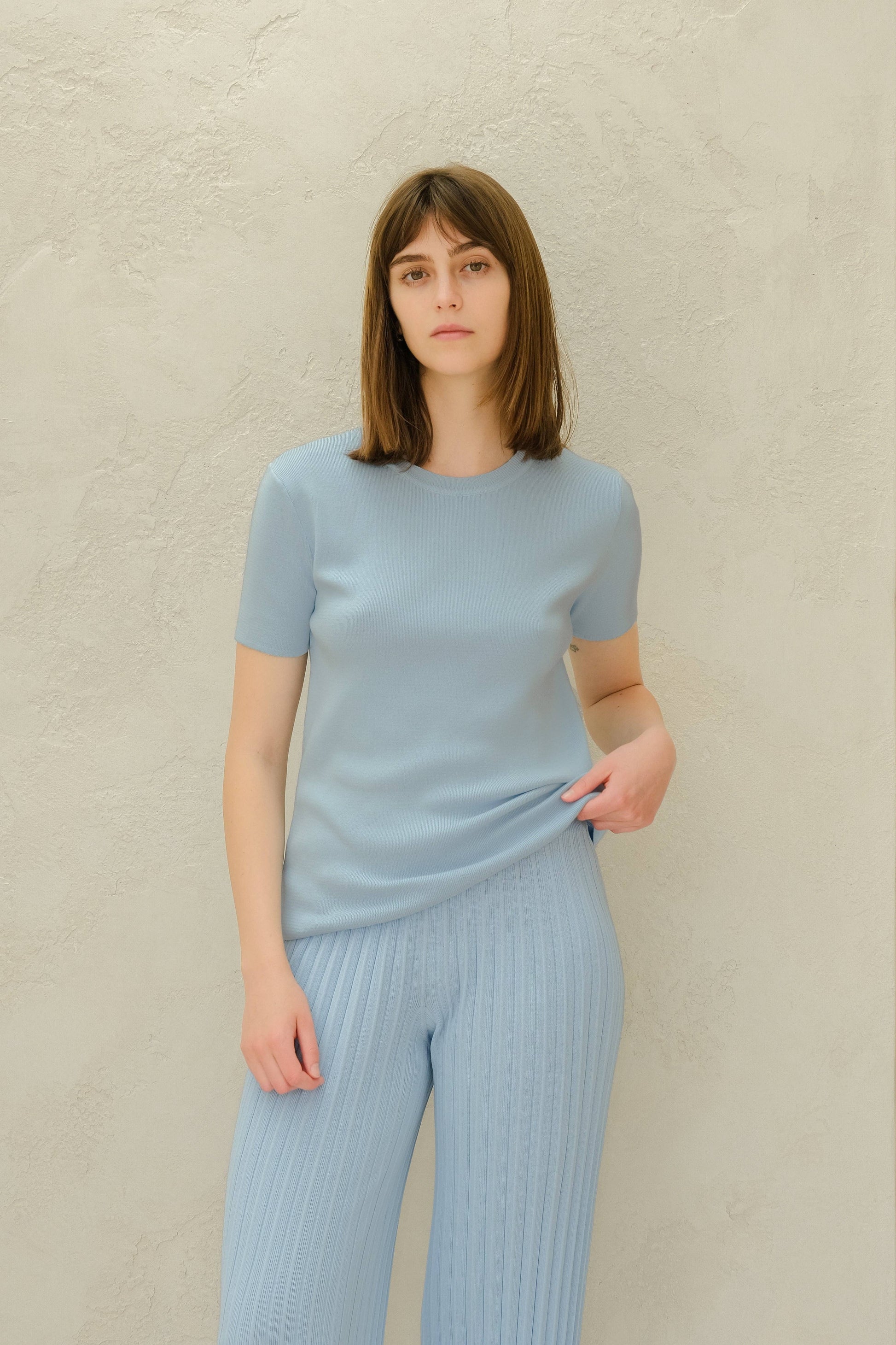 T-shirt in maglia di cotone premium a girocollo