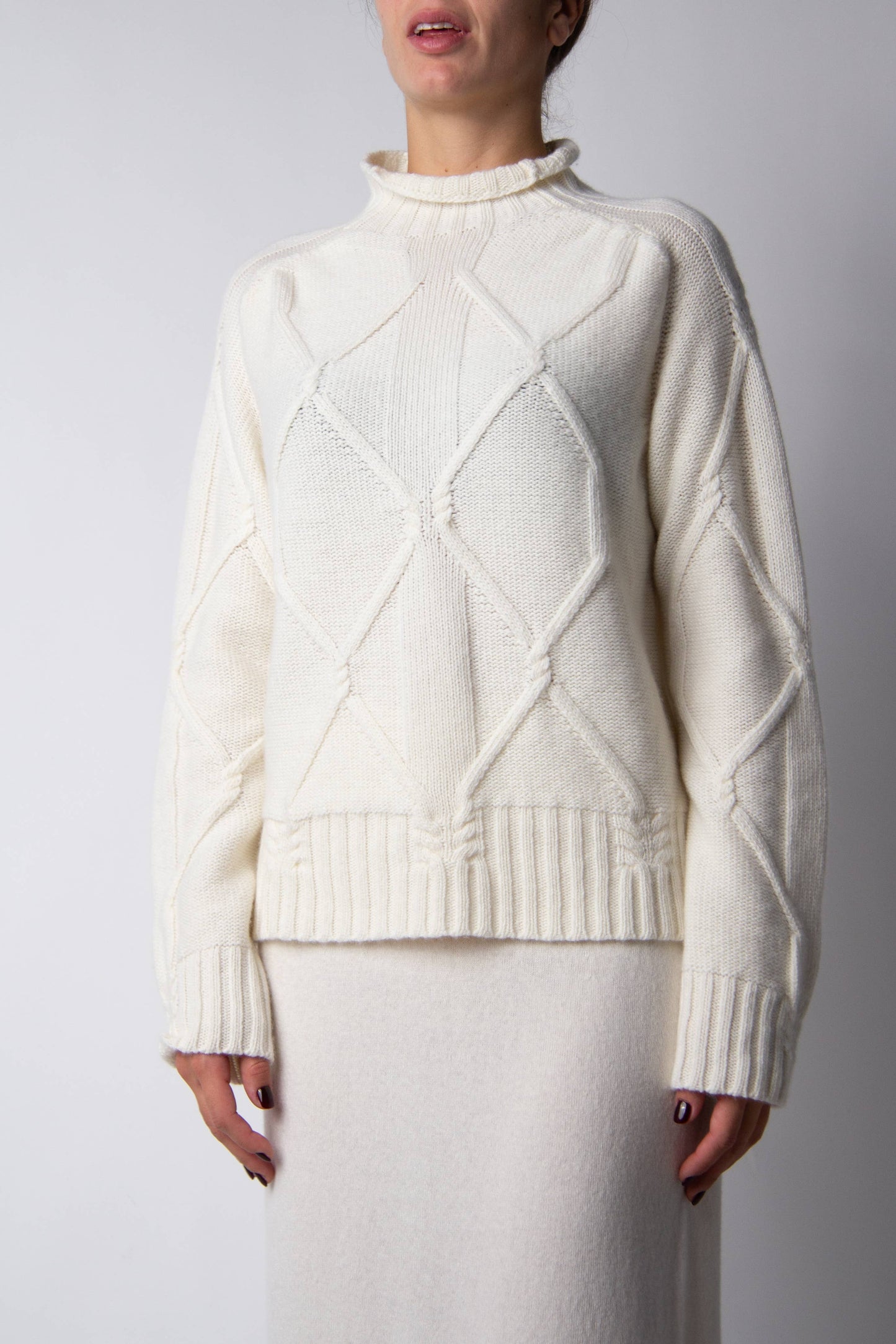 Maglione dolcevita a trecce in misto cashmere