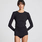 Maglia a Maniche Lunghe in Cotone Biologico a Costine Nera