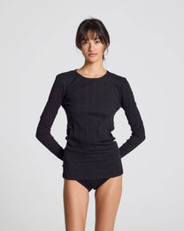 Maglia a Maniche Lunghe in Cotone Biologico a Costine Nera