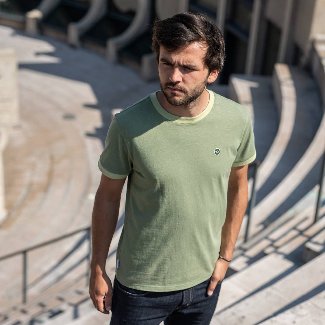 T-shirt in cotone biologico kaki slub