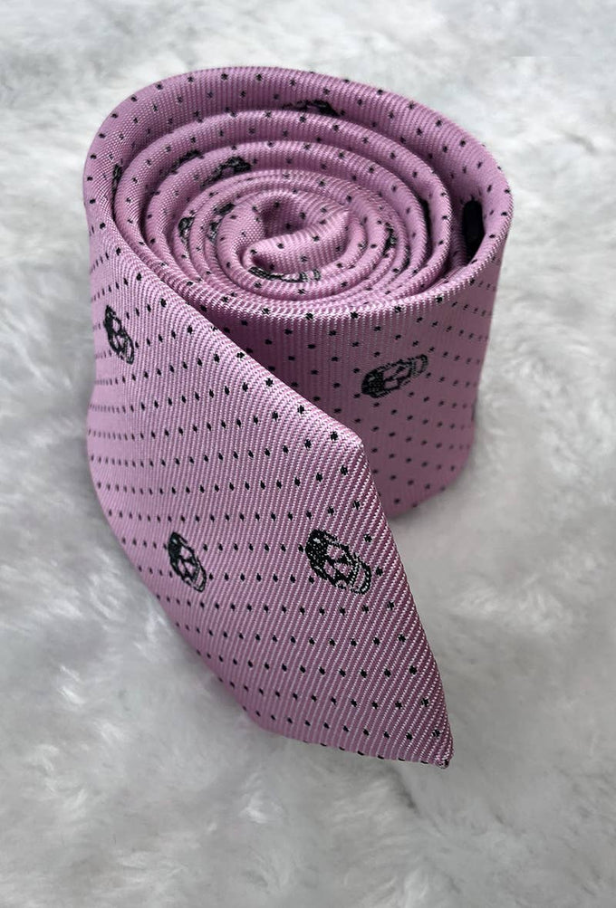 Cravatta rosa a fantasia con teschi