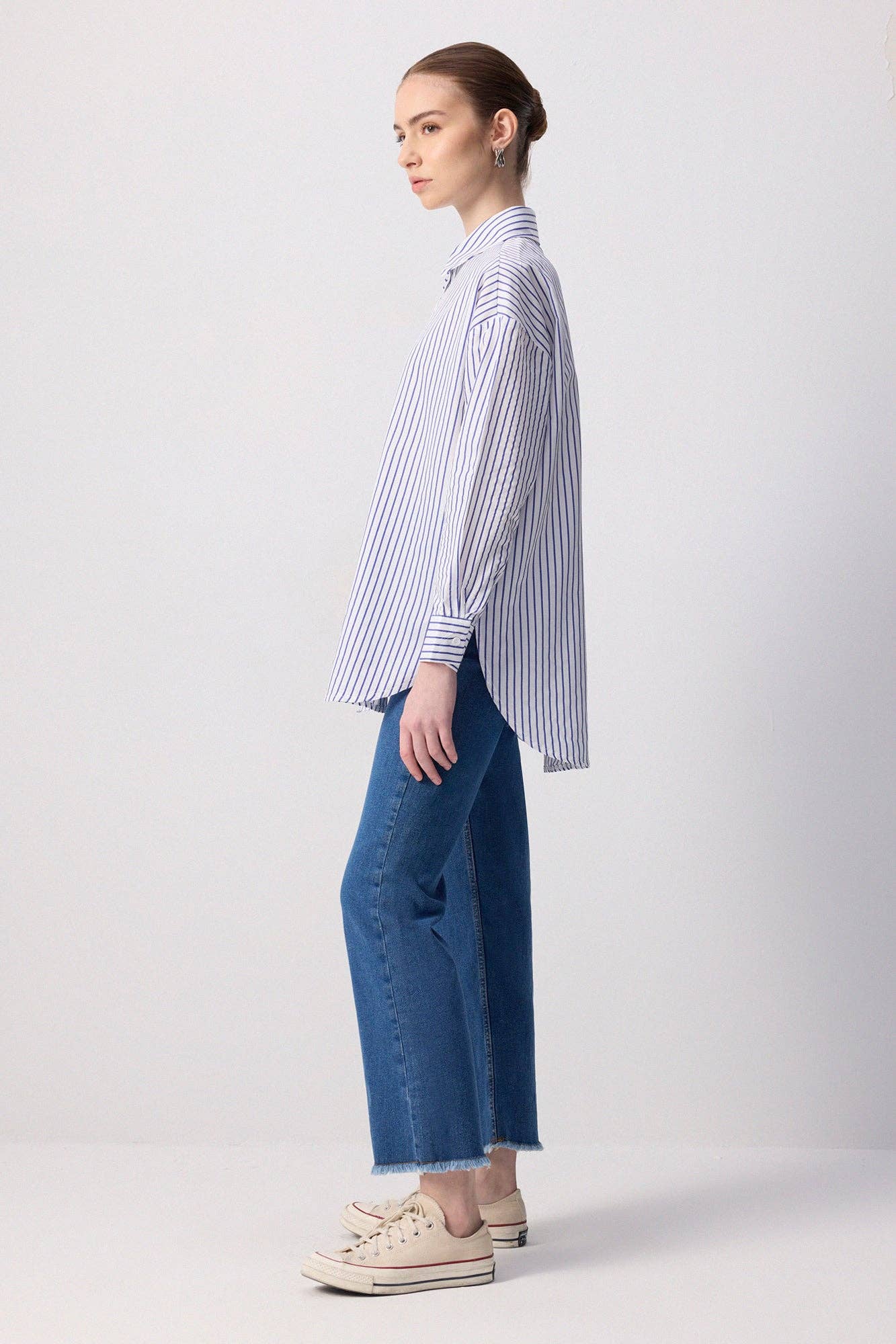 Camicia oversize a righe blu navy