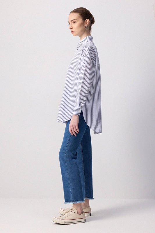 Camicia oversize a righe blu navy