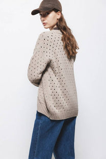 Cardigan in Maglia Strutturata Traforata