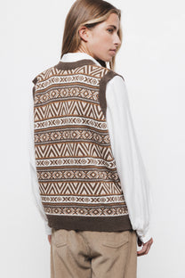 Gilet in maglia jacquard con scollo a V