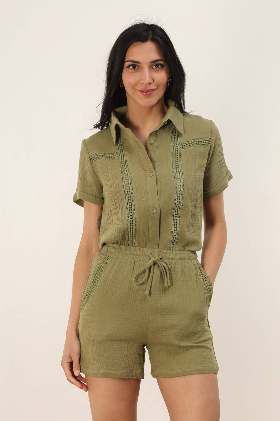 Blusa Cira in cotone con dettagli in pizzo