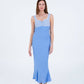 Abito midi azzurro con corpetto vichy