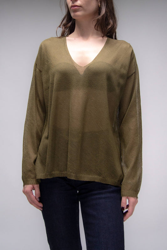 Maxi Maglia Scollo a V con Spacco Laterale in Maglia 3D