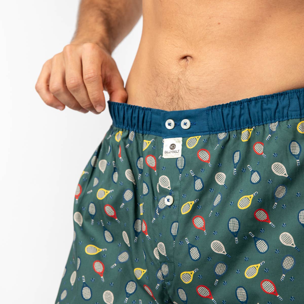 Boxer in cotone biologico con stampa racchette da tennis