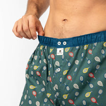 Boxer in cotone biologico con stampa racchette da tennis