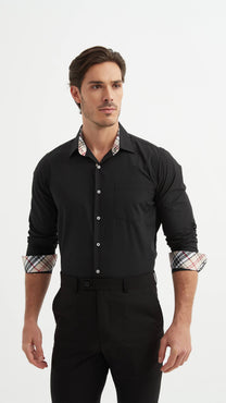 Camicia nera comfort fit con dettaglio tartan