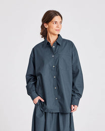 Camicia in popeline di cotone biologico blu denim