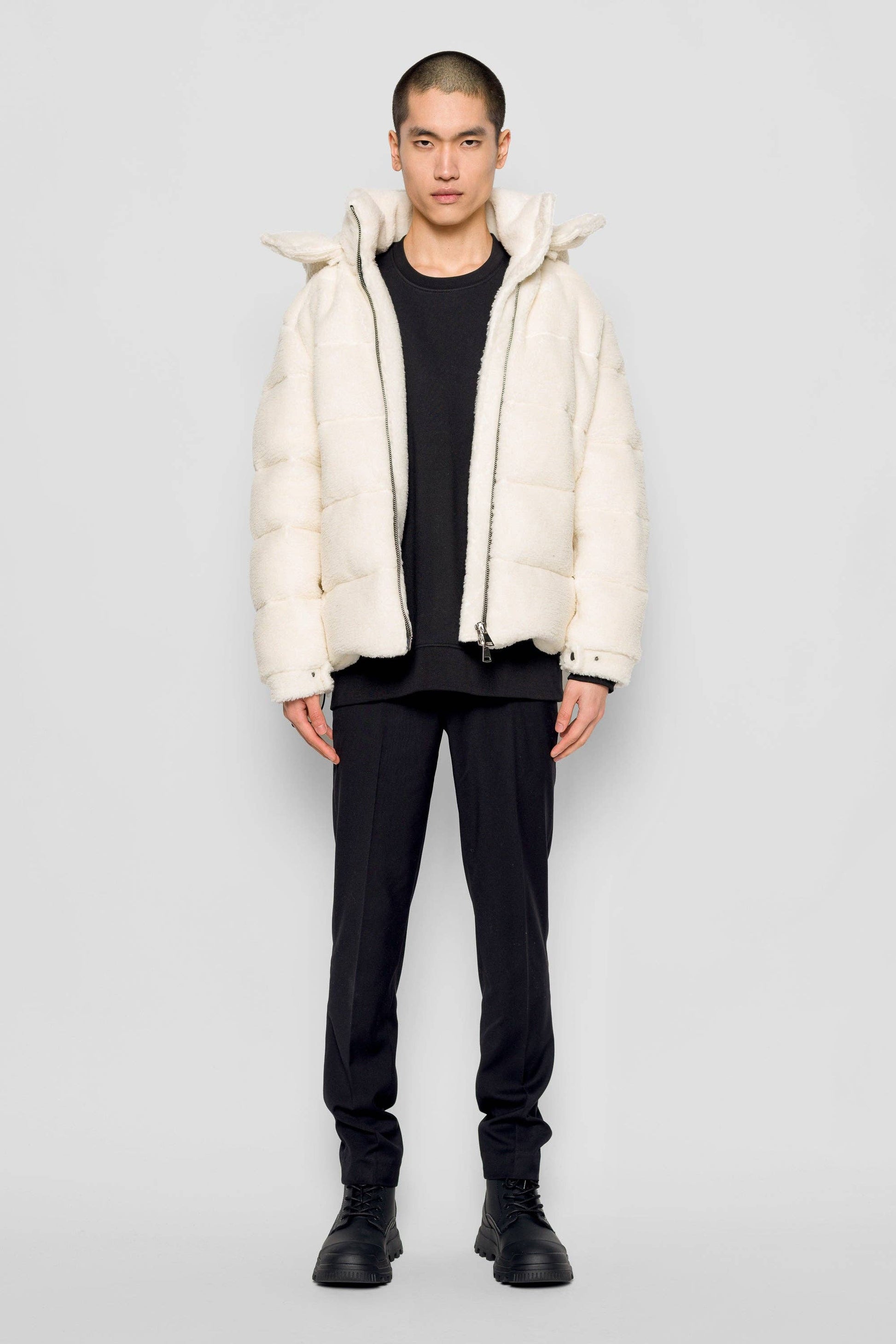 Piumino Eco Shearling con Cappuccio Rimovibile
