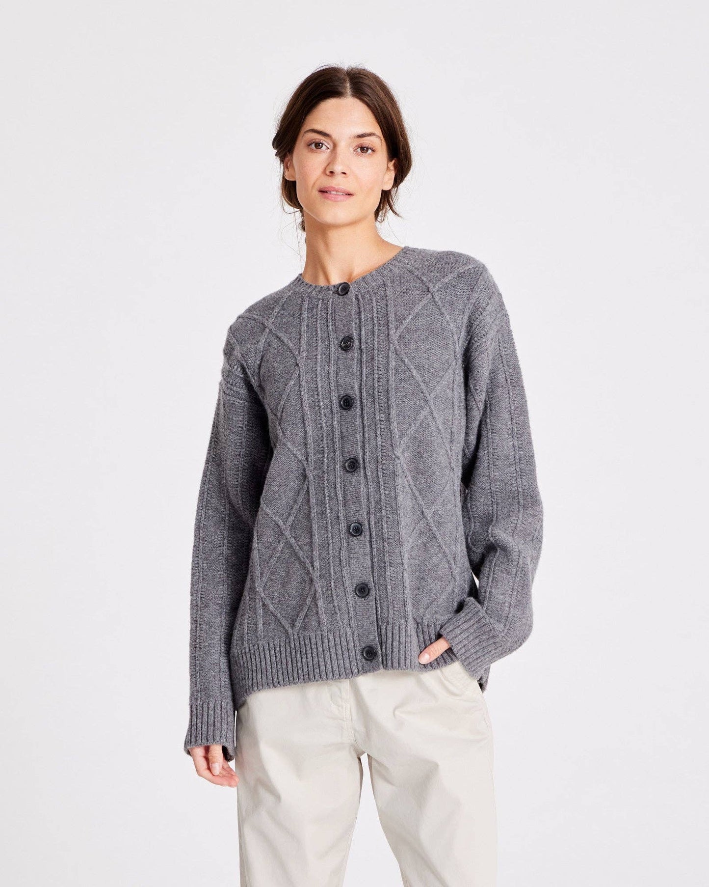 Cardigan Clara in lana d’agnello grigio mélange