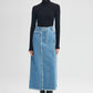 Gonna lunga in denim con cuciture a contrasto