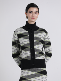 Giacca in maglia jacquard geometrica