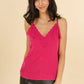 Top camisole in raso con scollo a V in pizzo