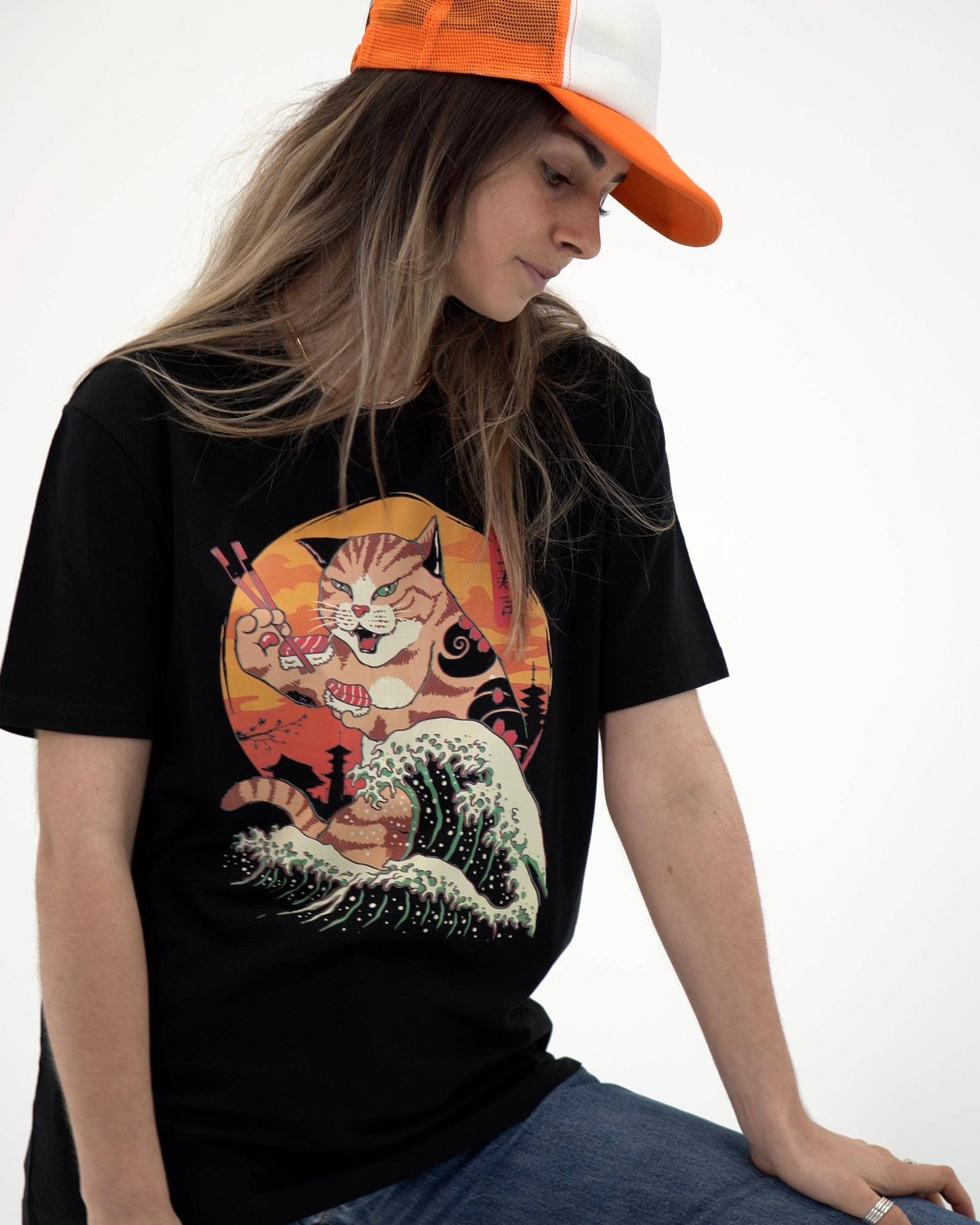 T-shirt Neko Sushi con stampa manga giapponese
