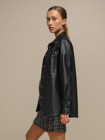 Camicia oversize in ecopelle nera da donna