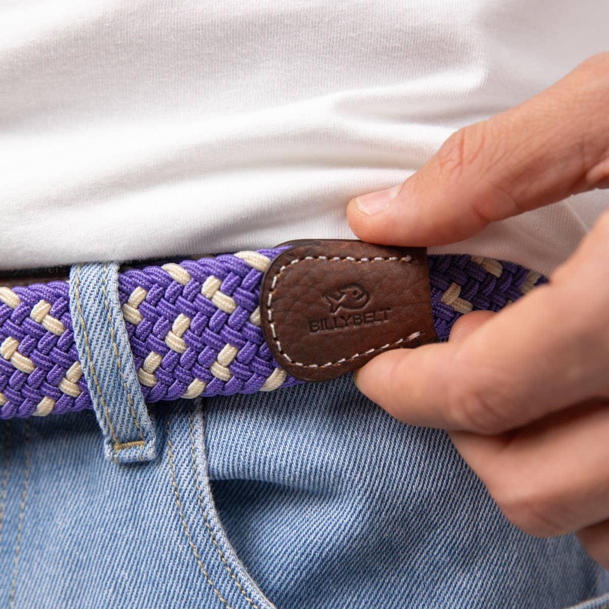 Cintura elastica intrecciata Provence viola e bianco