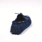 Mocassini in suede blu con fiocco e laccio laterale
