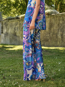 Pantaloni palazzo stampati in maglia fredda