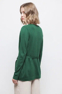 Cardigan-cappotto in maglia liscia con cintura